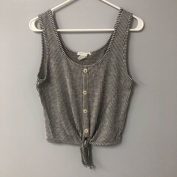 caution to the wind striped crop top tied bottom buttons black white size m - Picture 1 of 6